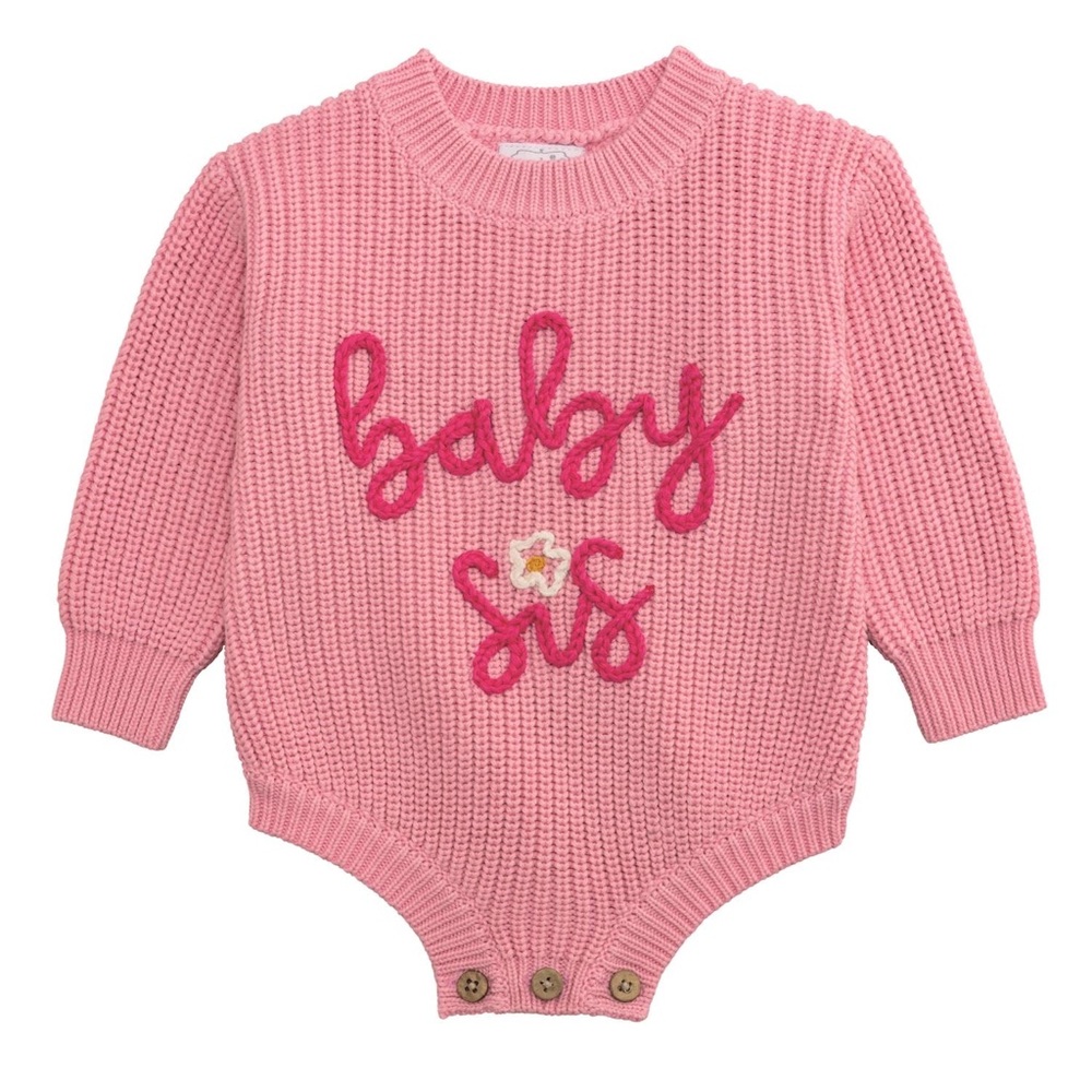 Mud Pie Pink Baby Sis Knit Bodysuit Sweater Bubble 0-3 months